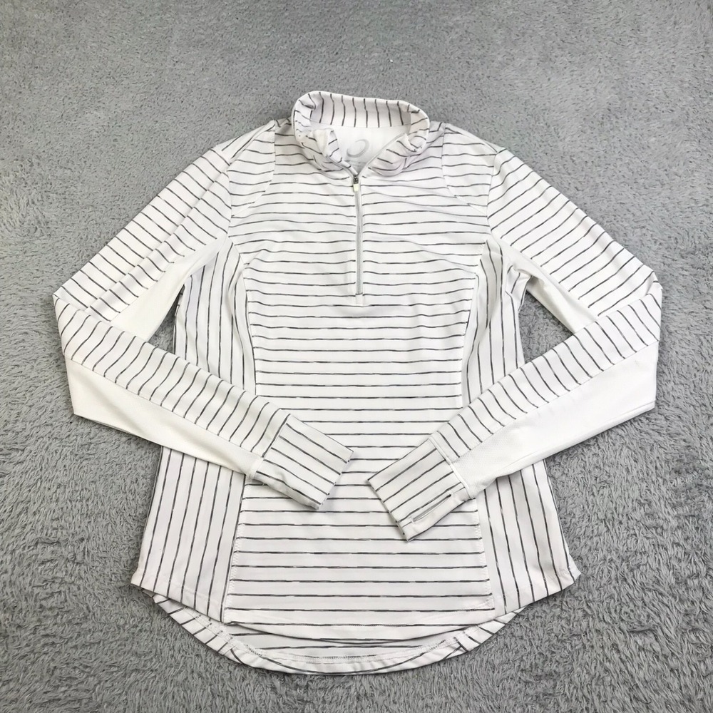 Zero Restriction Jacket Womens XS White Striped Performance 1/4 Zip Pullover Top